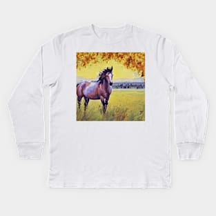 horse portrait with autumn tree Kids Long Sleeve T-Shirt